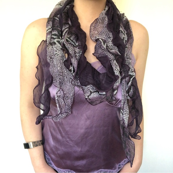 y2k Skinny Purple Snake Print Jellyfish Tentacle Scarf - Picture 2 of 5